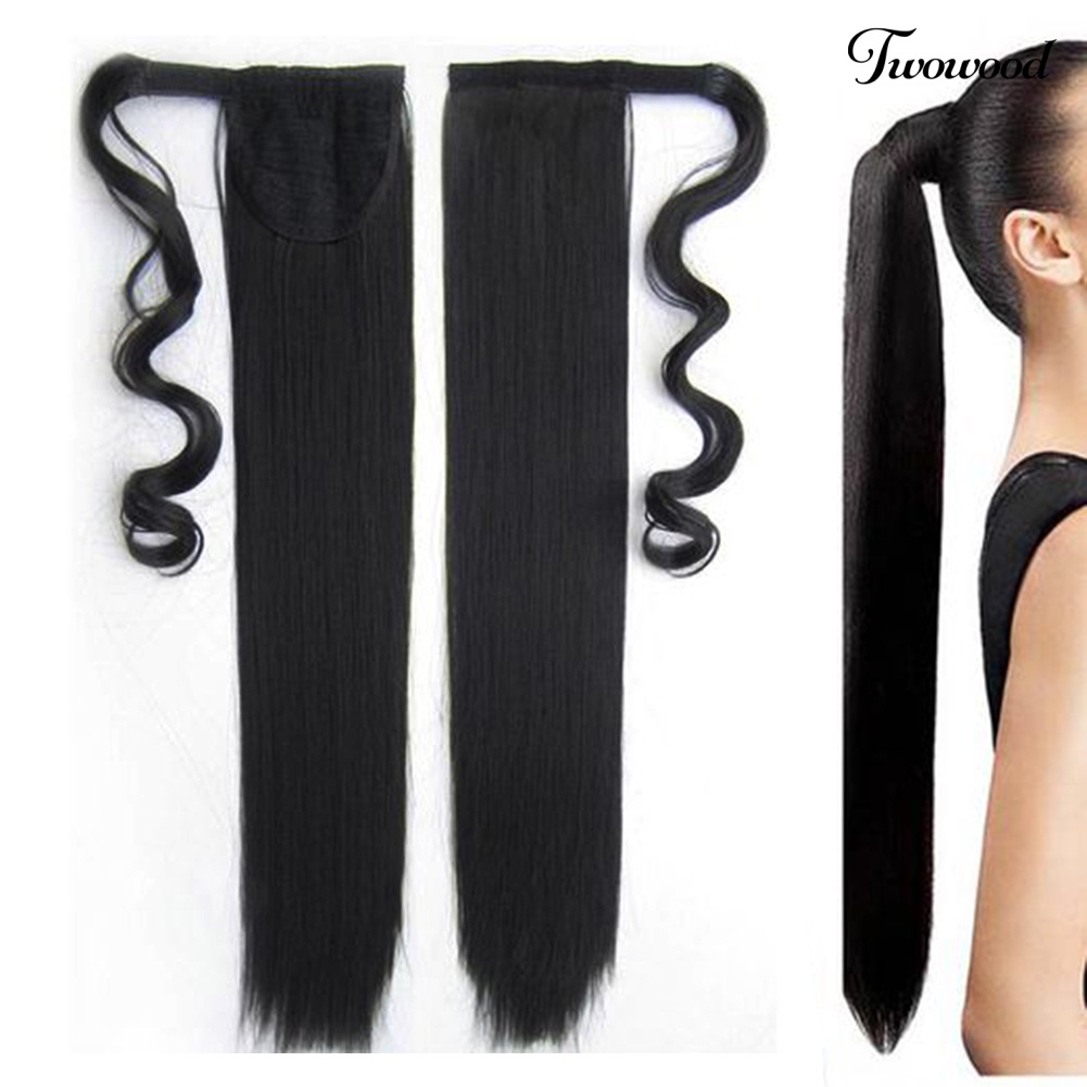 Twowood Wanita Magic Tape Panjang Lurus Wig Ponytail Rambut Ekstensi Cosplay Sopak