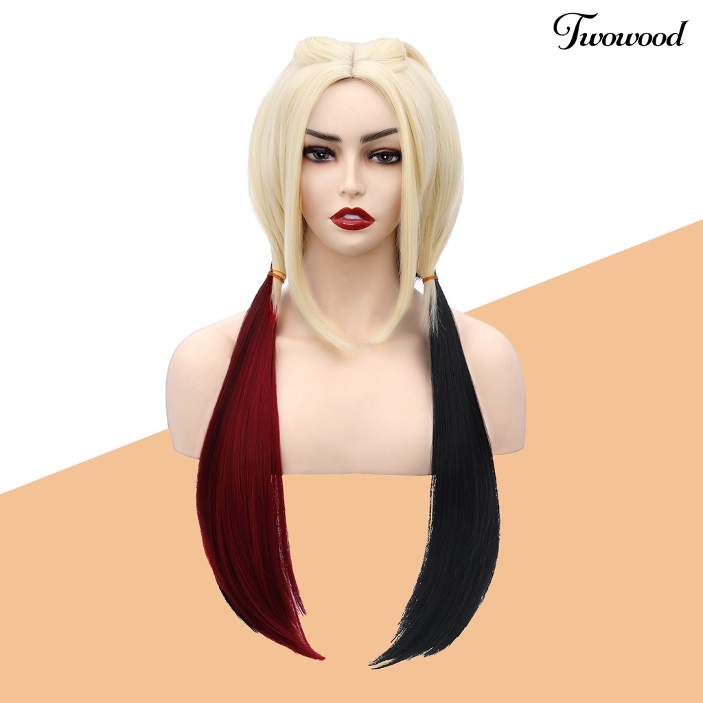 Twowood Cosplay Wig Halus Hitam Merah Putih Lembut Tahan Panas Kostum Rambut Sintetis Lurus Panjang Untuk Pesta Bertema