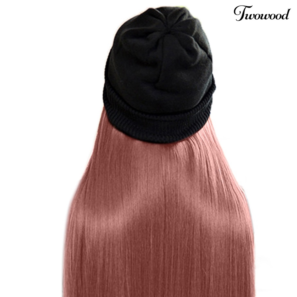 Twowood Wanita Wig Bahan Mesh Dalam Halus Dengan Topi Beanies Hat Wig Rajut Lurus Untuk Perempuan