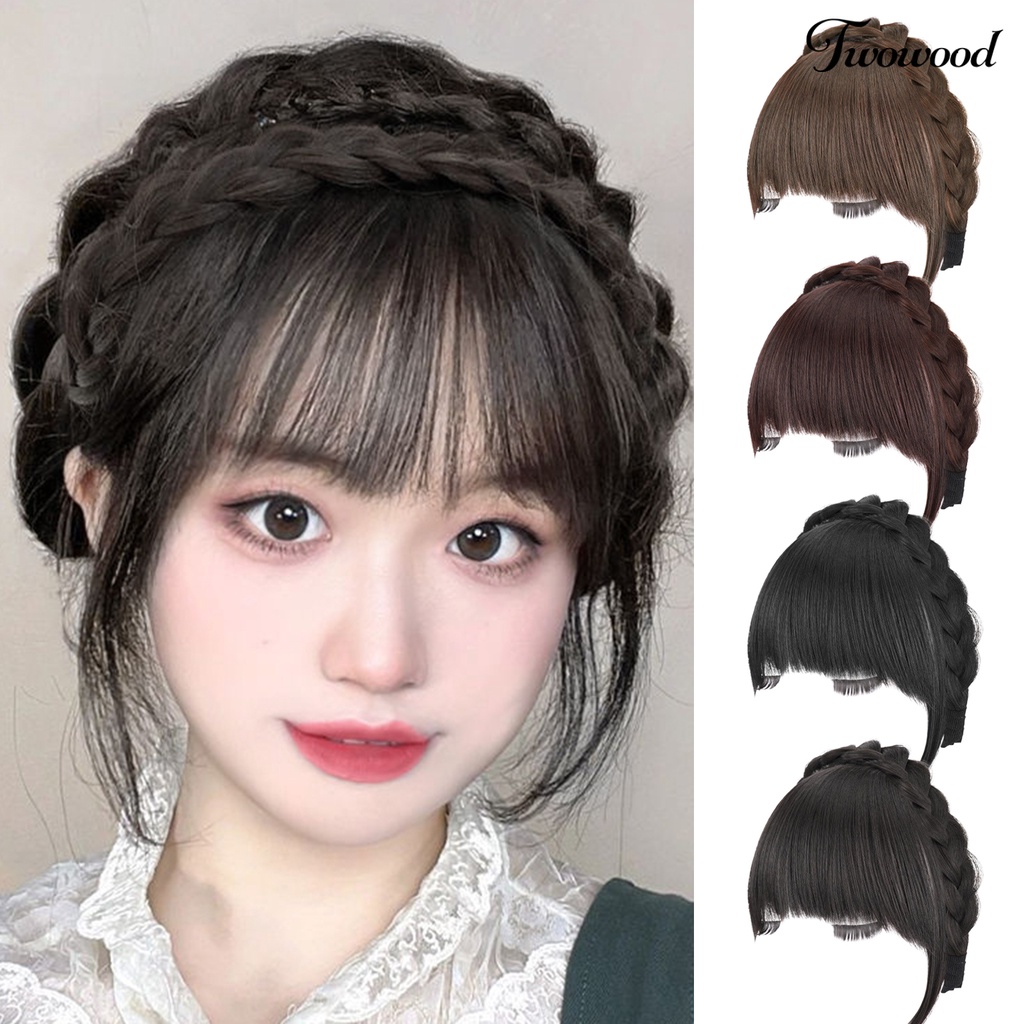 Twowood Wig Poni Bantalan Cranial Vault Fluffy Menutupi Celah Rambut Alami Realistis Tak Terlihat Ultra Ringan Dikepang Bando Poni Wig Pacaran Supply