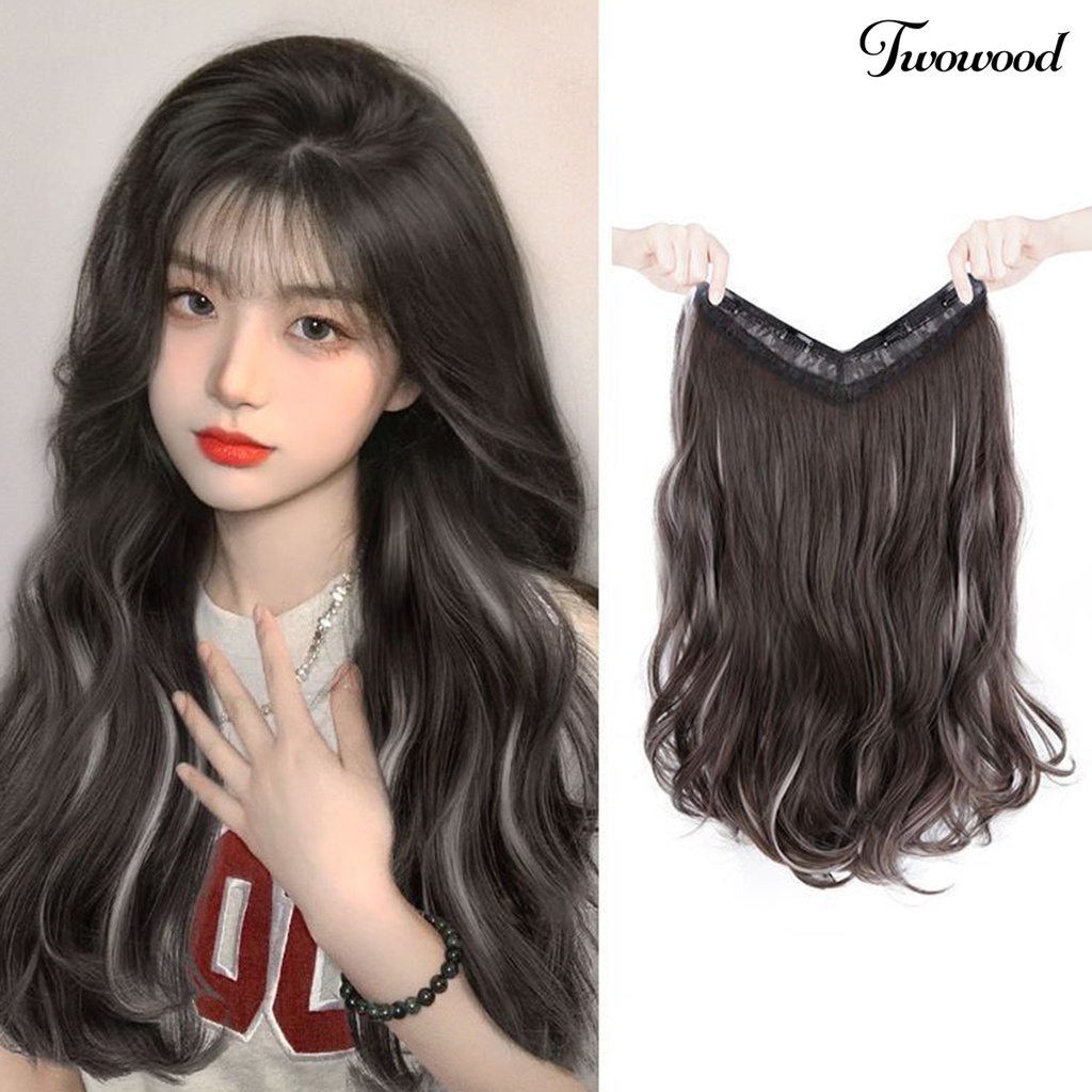 Twowood One Piece Wig No Perm Fluffy V-Shaped Seamless Menebal Rambut Tak Terlihat Halus Ekstensi Rambut Palsu Mewarnai Sebagian Digunakan Wanita