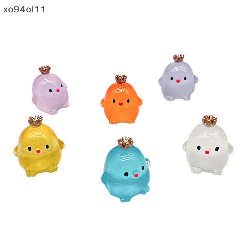 Xo 2Pcs Bercahaya Mahkota Chick Ornamen Mini Kartun Hewan Boneka Mikro Lanskap Dekorasi Rumah Boneka Miniatur Mainan OL