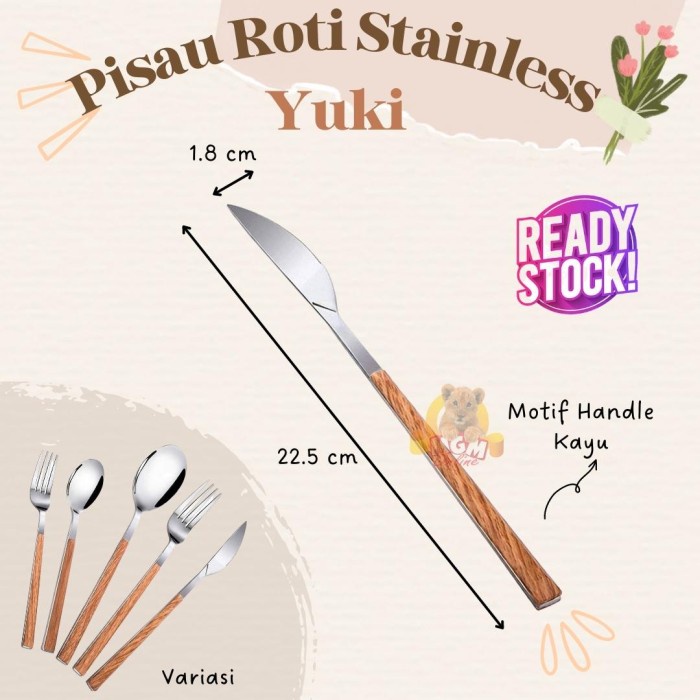 pisau roti Yuki Stainless Steel TEBAL gagang motif kayu ELEGANT