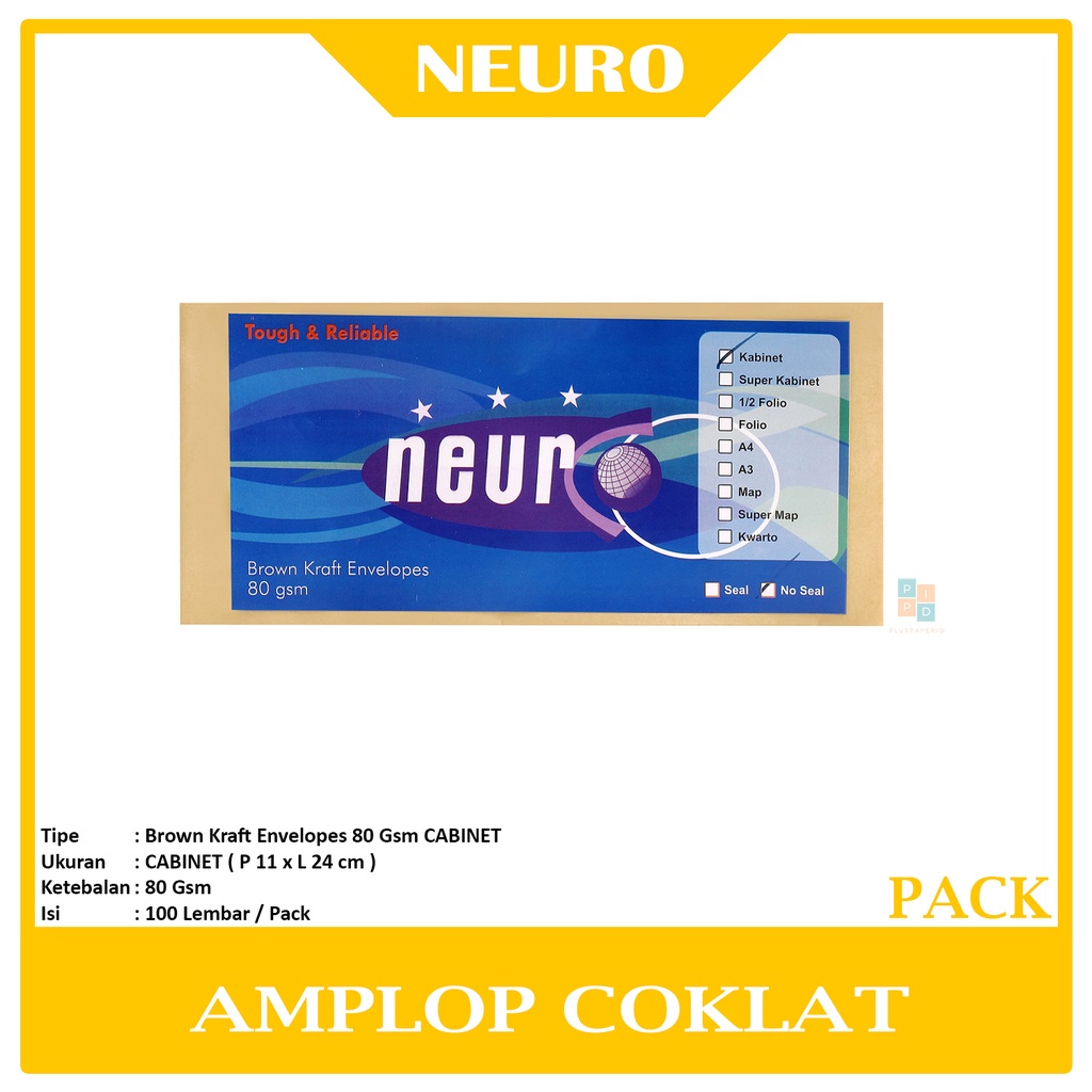 

NEURO - Amplop Coklat Ukuran Cabinet Non Seal ( 11 x 24 cm ) - Pack