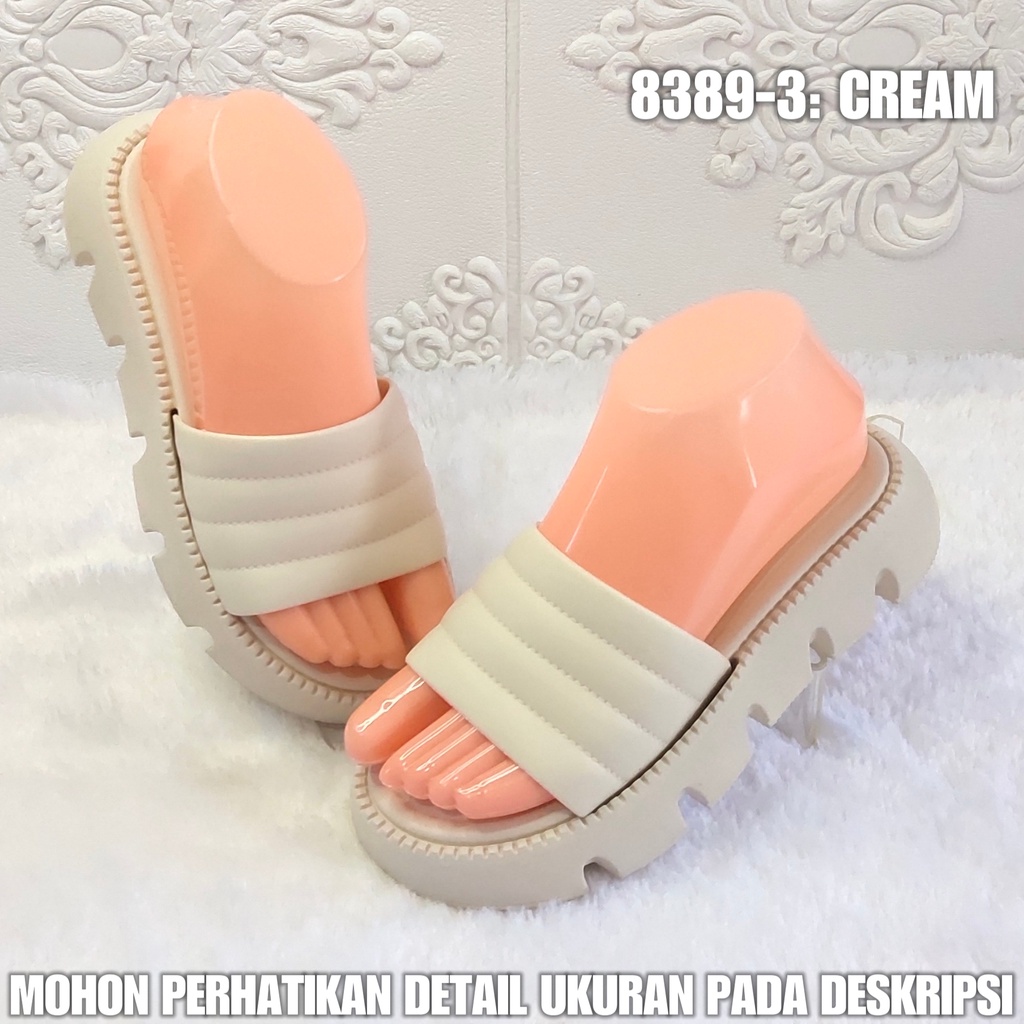 Sendal Selop Perempuan 8389 3 Sandal Wanita Model Terbaru Motif Garis AntiAir SDLWW