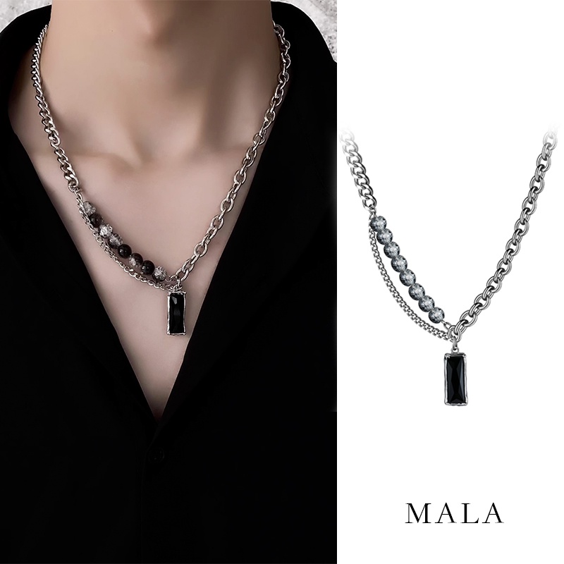 Kalung Safir Hitam Bahan Titanium Steel Hip Hop Untuk Pria Dan Wanita