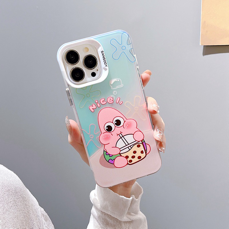 【Laser colorful】So Cute IMD high quality Milk Tea SpongeBob Hard Case for IPhone 11 12 13 14 Pro Max Women Girl Lovely Cartoon