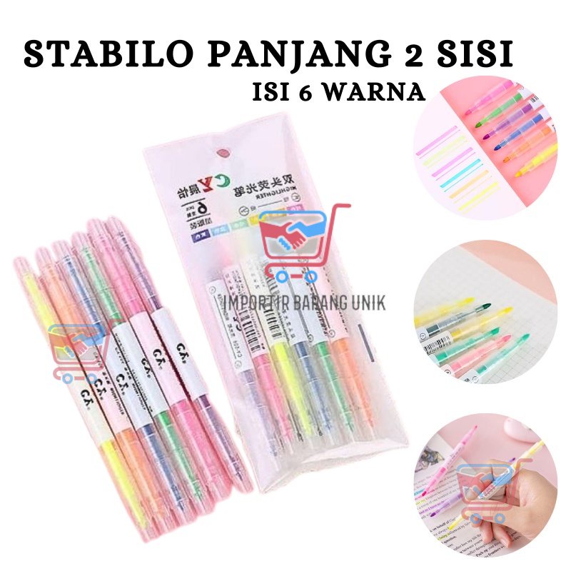 

IMB -I401- Stabilo Panjang 6 Warna 2 Sisi - Double side Highlighter color - Stabilo Warna Warni