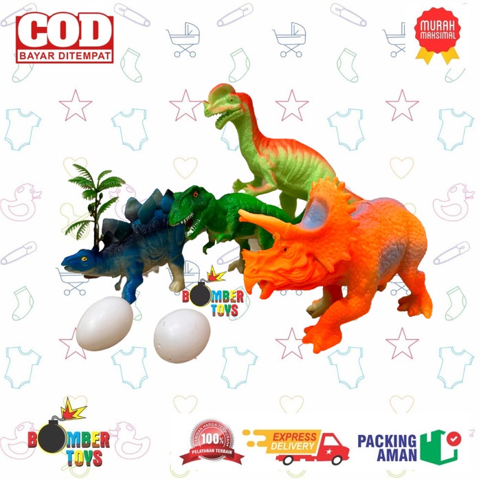 MAINAN ANAK SET DINO DINOSAURUS HEWAN KARET MINIATUR TELUR POHON