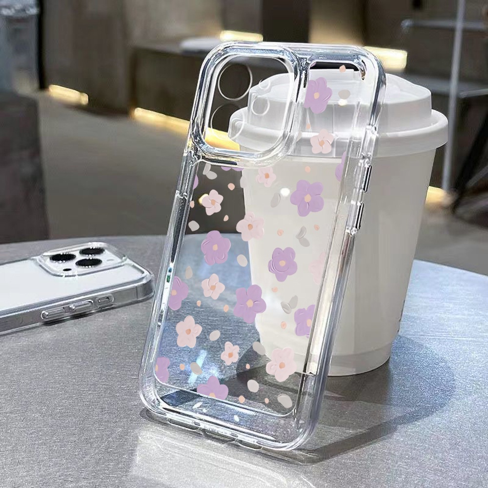 Case Bunga Ungu Untuk Redmi Note10 11 11E 11S 12 8 8T 9 9S 10 Xiaomi 11T 12T 13Pro 13 Mi 10 10 Pro 10T Lite 10T 11 12 Poco F3 F4 M3 X3 X4 X5 Pro Akrilik Space Cover Belakang TPU