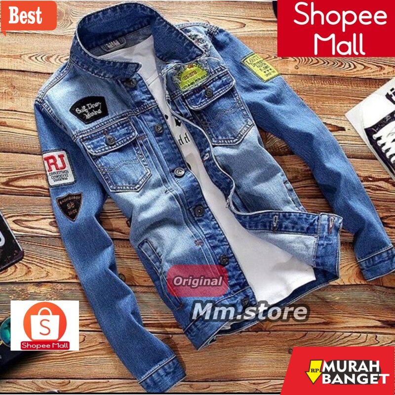 Jaket denim pria terbaru- original jaket jeans pria model kekinian / jaket pria sanghai tempel bulu 