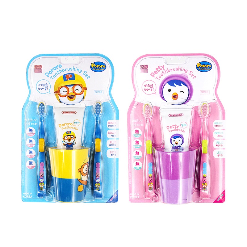 4 in 1 set sikat gigi odol set Pororo petty / korea tooth brushing set pororo petty