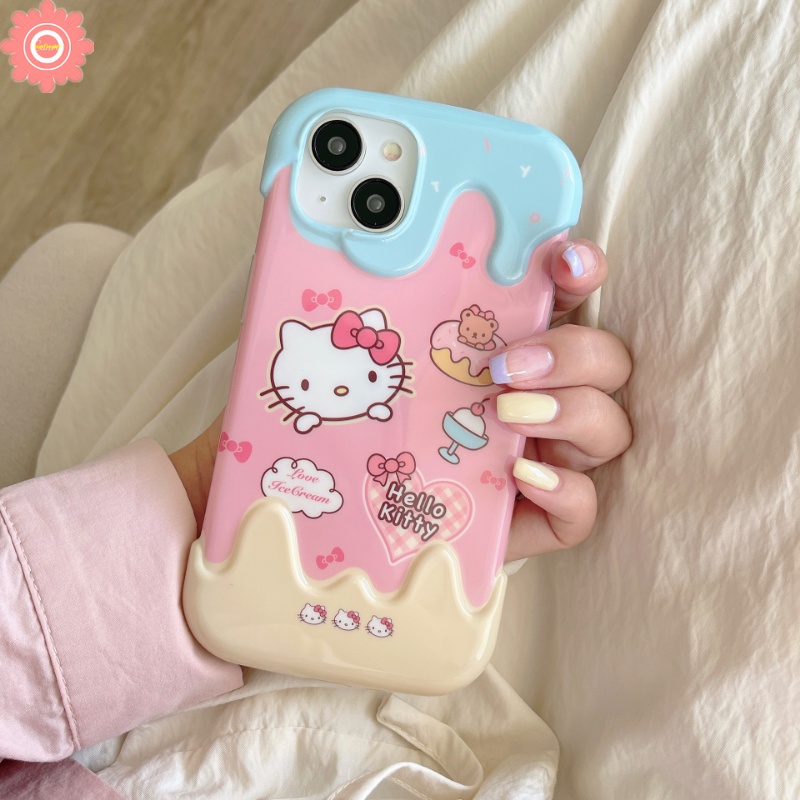 IPHONE Kartun Hello Kitty Case Kompatibel Untuk Iphone11 7Plus XR 14 12 13 Pro Max X XS Max 7 8 Plus Kreatif Permen 3D Es Krim Cinta Lucu Hati Kue Beruang Lembut Tpu Cover