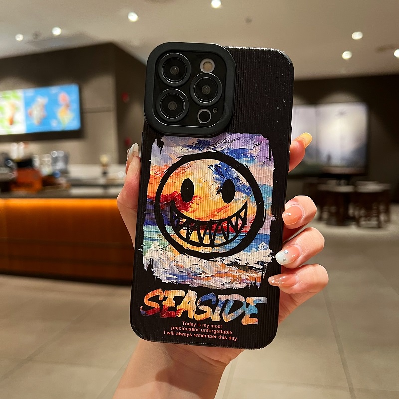 IPHONE Untuk Iphone14 13 12 11 Pro Max X XR XS Max7 8 Plus Warna Warni smiley face Tekstur Vertikal Kulit Pelindung Soft case