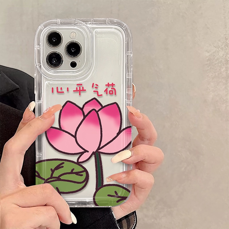 IPHONE Lotus Soft Phone Case Kompatibel Untuk Casing Iphone14 11 13 12 Pro XS Max X Xr7 +8 Plus Transparan TPU Silikon Shockproof Cover