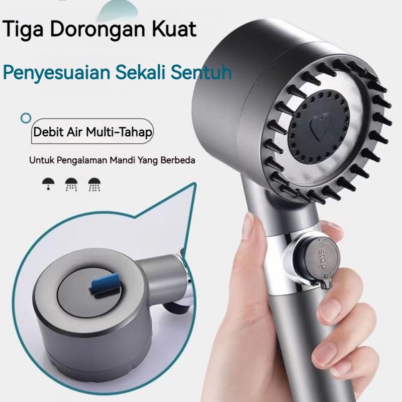 【COD】3 Mode Kepala Shower Hitam/Shower Head High Pressure/3-Mode Hand Shower Tekanan Tinggi/Kepala Shower Kamar Mandi