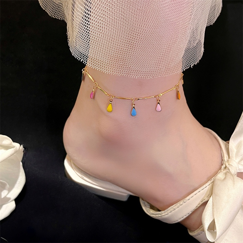 Gelang Kaki Enamel Fashion Warna-Warni Kepribadian Perempuan Hiasan Kaki Musim Panas Baru Perhiasan Trendi