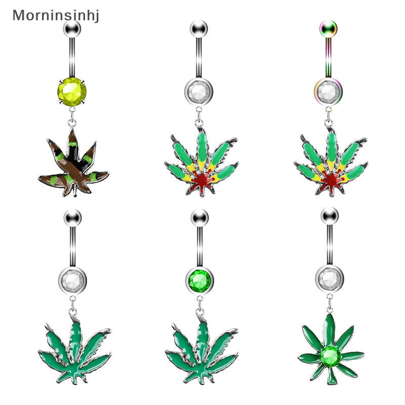 Mornin Fashion Maple Leaf Pusar Belly Button Rings Kristal Zirkon Liontin Pusar Cincin Perhiasan Tubuh Untuk Wanita id