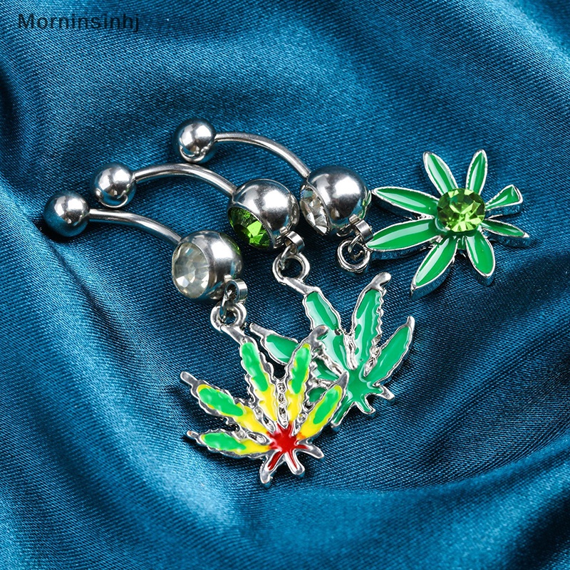 Mornin Fashion Maple Leaf Pusar Belly Button Rings Kristal Zirkon Liontin Pusar Cincin Perhiasan Tubuh Untuk Wanita id