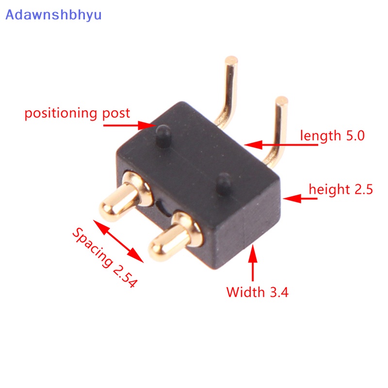 Adhyu 5Pcs Spring Loaded Konektor Pogo Pin 2tiang 2.5 Grid Male Sudut Kanan Target Kontak Wajah Cekung Melalui Lubang Pogopin Probe PCB ID