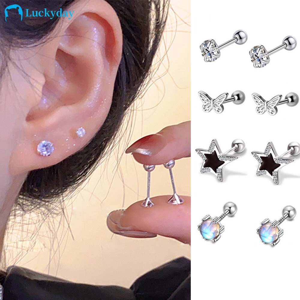 Yeezii Elegan Kristal Bintang Opal Hati Mutiara Sekrup Anting Fashion Buttefly Perak Stud Earrings Untuk Wanita HypoallergenicJewerly Aksesoris