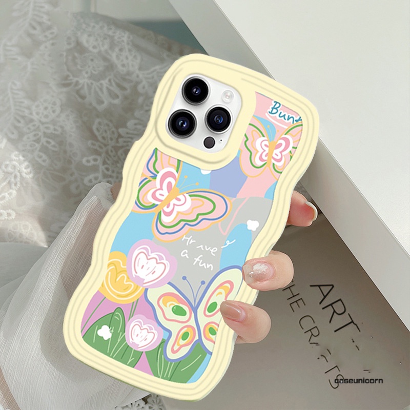 Soft Case OPPO A17 A15 A16K A57 A78 A58 Reno 8T A54 A12 A5S A7 A94 A93 A3S A11k A53 A31 A52 A74 A95 A96 A92 A37 F9 A1K A76 A36 5F A9 Warna Warni Kupu Gelombang Tepi TPU Phone Cover