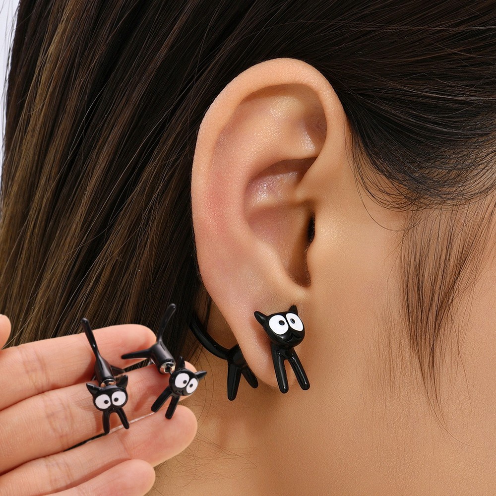 Anting Pejantan Kucing Hitam Lucu Kreatif/Korean INS Simple Style Studs Earrings/Perhiasan Anting Anak Kucing 3D Untuk Gadis/Fashion Trend Pesta Aksesoris Anting Minimalis