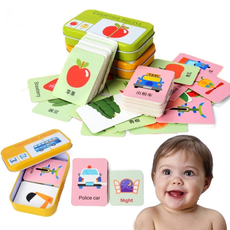 32kartu /Box Huruf Angka Mainan Bayi/Buku Belajar Kata Inggris/Bahan Montessori/Fruit Animal Children Early Education Card/Kids Cognitive Puzzle/Hadiah Ulang Tahun