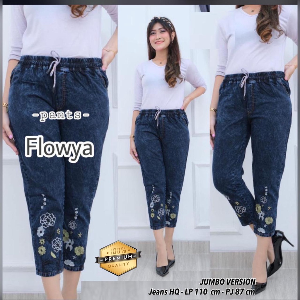 CELANA BORDIR JEANS ZAHIRA FLOWYA PANTS WANITA REMAJA TERBARU ORIGINAL JINS DENIM KEKINIAN HITS KOREAN STYLE
