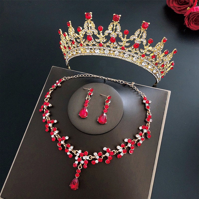 Set Mahkota Tiaras Pengantin Pernikahan Dengan Kit Anting &amp; Necklack Handmade Aksesoris Rambut Kristal Mewah Untuk Pesta Prom