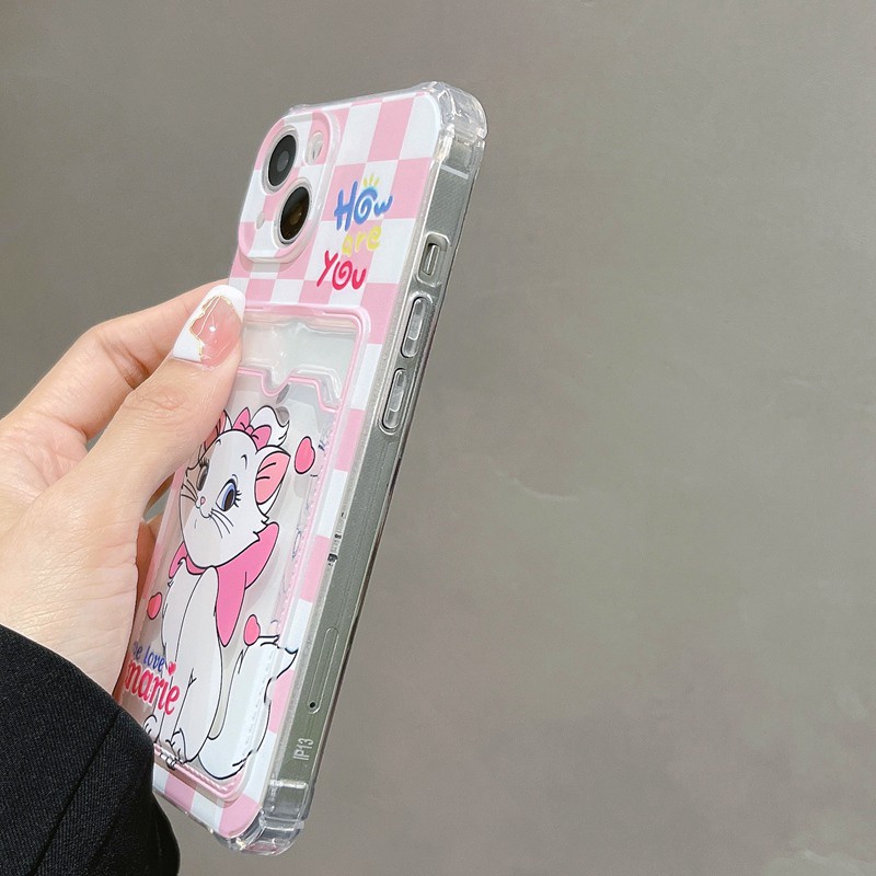 Card Case Pink Marie Cat Soft Case HP iP iPhone 14 + Plus 13 12 11 Pro X XS XR Max Girl Woman FTD Casing Apple