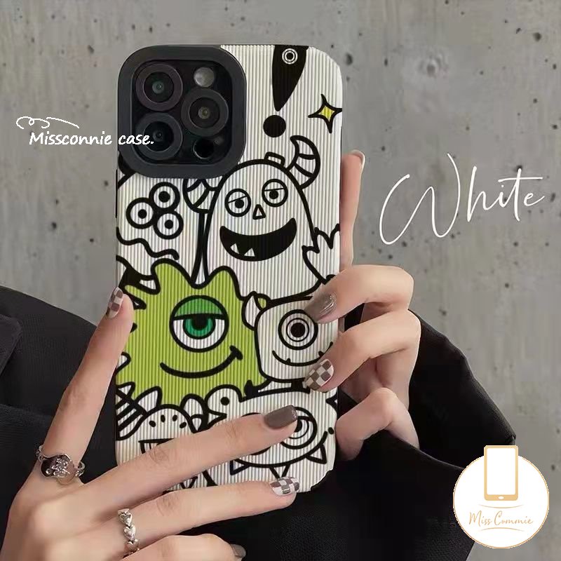 IPHONE Case Shockproof Monster Kecil Lucu Gaya Korea Kompatibel Untuk Iphone12 11 13 14 Pro MAX XR 7 8 Plus X XS MAX 7Plus Lovely Monster University Leather Texture Cover