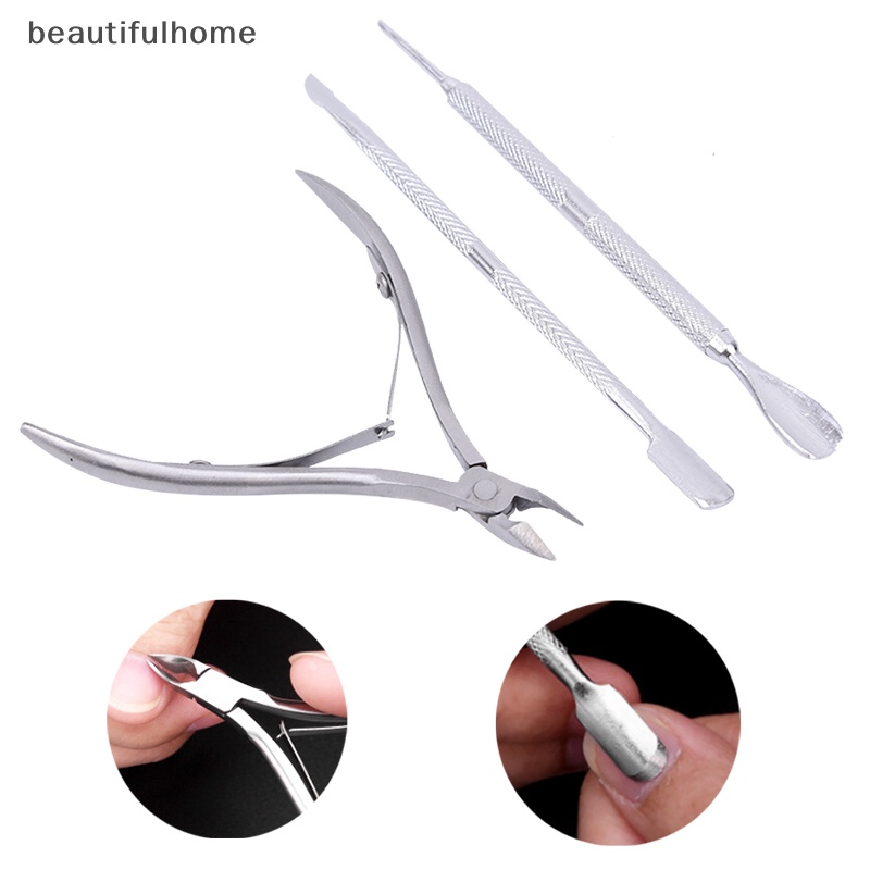 {beautifulhome} 3pcs Stainless Steel Nail Cuticle Nipper Cuticle Pusher Nail Clipper Trimmer.