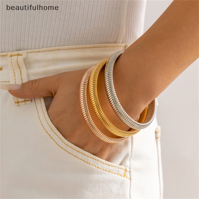 {beautifulhome} Punk Rantai Ular Spiral Twist Bracelets Cubic Zirconia Bangle Wanita Fashion Perhiasan.