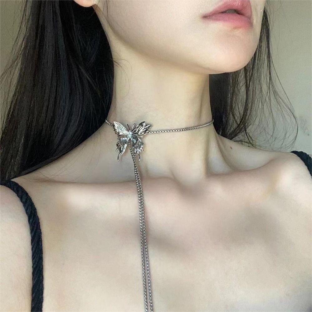 Needway Berlian Imitasi Choker Punk Cair Metal Silver Liontin Tidak Teratur Vintage Rantai Tubuh Adjustable Untuk Wanita