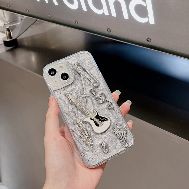 Silver Grey Pigment Metal Guitar Soft TPU Case HP iP iPhone 14 13 12 11 Pro X XS XR Max 7 8 + Plus SE 2020 2022 Drop Glue FTD Casing Apple