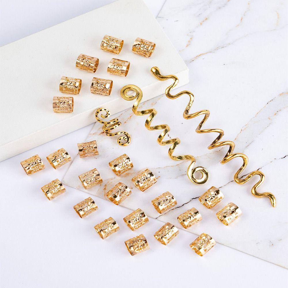 Needway 28pcs /set Klip Cincin Rambut DIY Curve Silver Viking Celtic Knot Alloy Golden Kotor Kepang Rambut Gesper Untuk Wanita