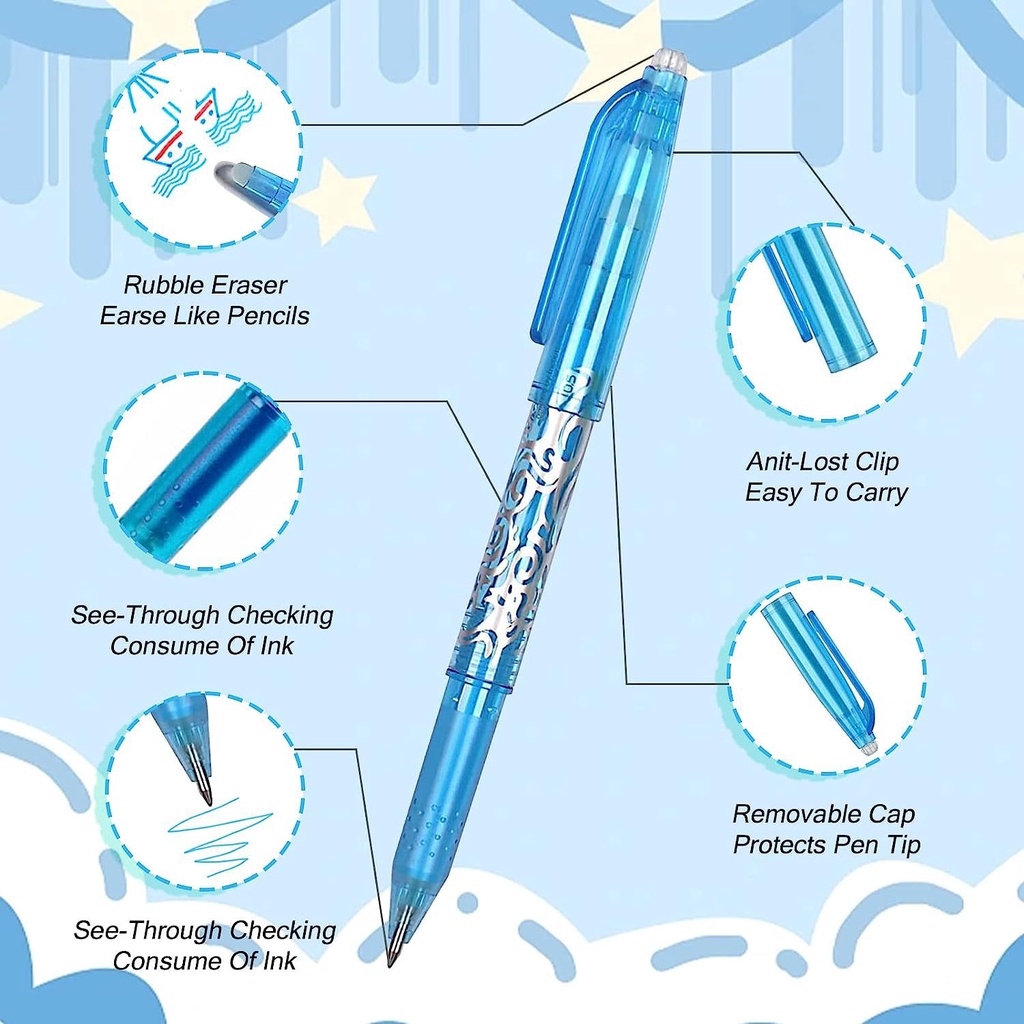 4pcs /Set Pulpen Gel Anti-Warna Kreatif Dapat Dihapus/Pulpen Gel Kawaii Tahan Air Untuk Pelajar/0.5mm Colorful Erasing Pen Alat Gambar/Alat Tulis Supply Tulisan Sekolah Kantor