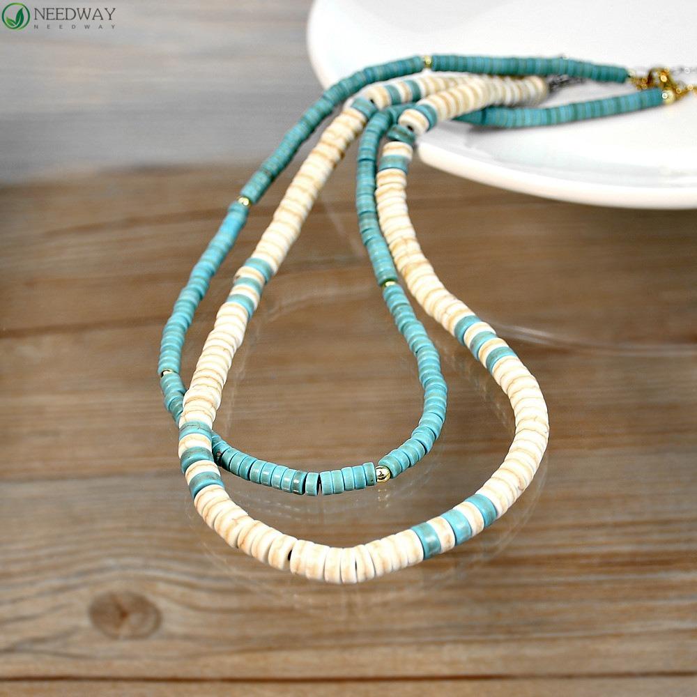 Needway Turquoise Kalung Halus Etnik Bulan Fashion Aksesoris Pakaian Manik Fashion Perhiasan