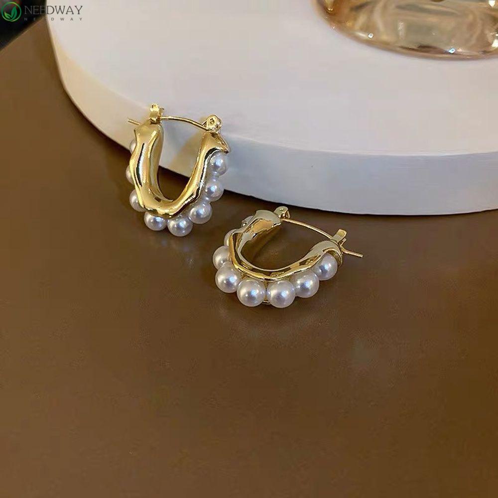 Needway Wanita Anting Niche Desain Vintage Gaya Perancis Mutiara Gadis Hadiah Berbentuk U Telinga Drop