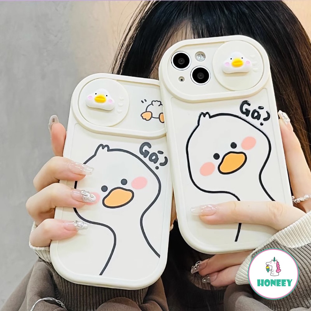 IPHONE Korea 3D Kartun Jendela Geser Pelindung Lensa Ponsel Case Untuk Iphone14 13 12 11 Pro Max X XR Bebek Lucu Silikon Lembut Shockproof Soft Cover