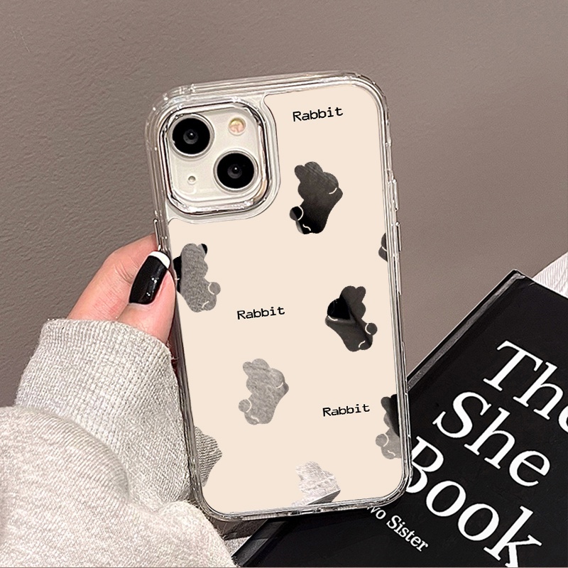 IPHONE Lying Rabbit Mirror Phone Case Kompatibel Untuk Iphone11 12 13 14 12Pro 13Pro 14Pro Pro Max XR X XS Max Electroplating Tombol Perlindungan Mirror Cover