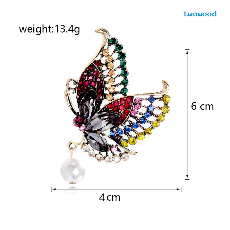 Twowood Butterfly Pearl Brooch Berlian Imitasi Bros Sweater Mutiara Korsase Logam Butterfly Brooch