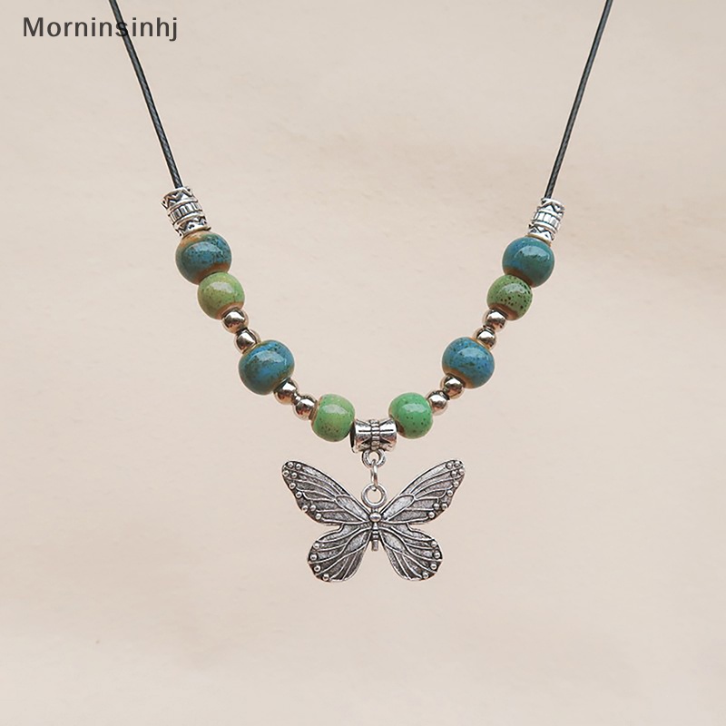 Mornin Bohemian Vintage Butterfly Kalung Manik-Manik Keramik Liontin Dapat Disesuaikan Barang Curah id