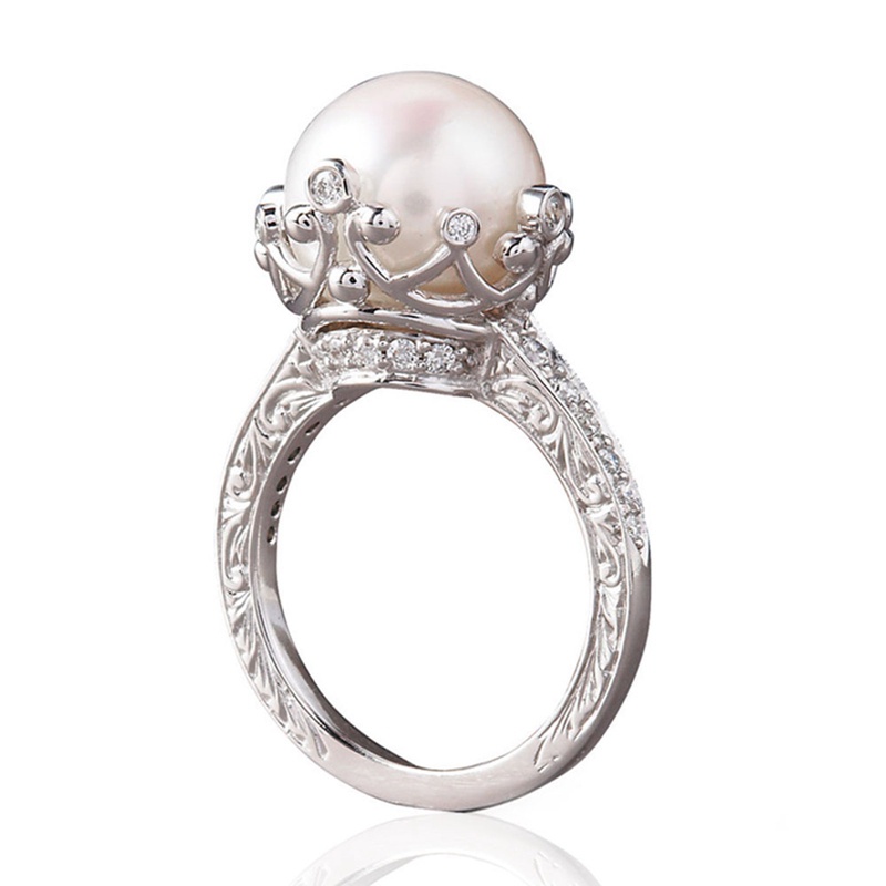 Cincin Setting Mutiara Imitasi Bulat Besar Desain Unik Untuk Wanita Tunangan Pesta Pernikahan Fashion Female Ring