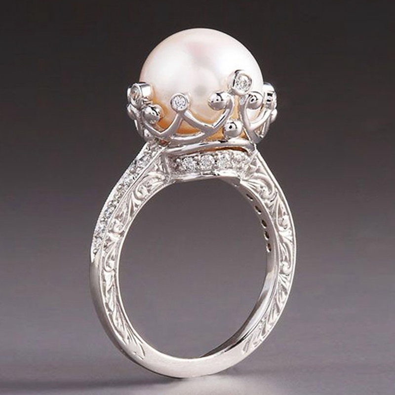 Cincin Setting Mutiara Imitasi Bulat Besar Desain Unik Untuk Wanita Tunangan Pesta Pernikahan Fashion Female Ring