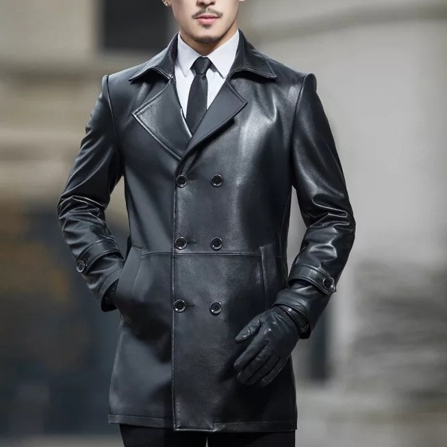 jaket kulit cowok dari kulit asli domba/ jaket kulit asli pria model jubah jaket kulit mantel origin