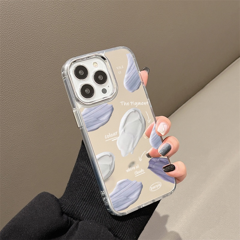 IPHONE Lukisan Cat Minyak Warna Cermin Ponsel Case Kompatibel Untuk Iphone11 12 13 14 12Pro 13Pro 14Pro Pro Max XR X XS Max Electroplating Tombol Perlindungan Mirror Cover