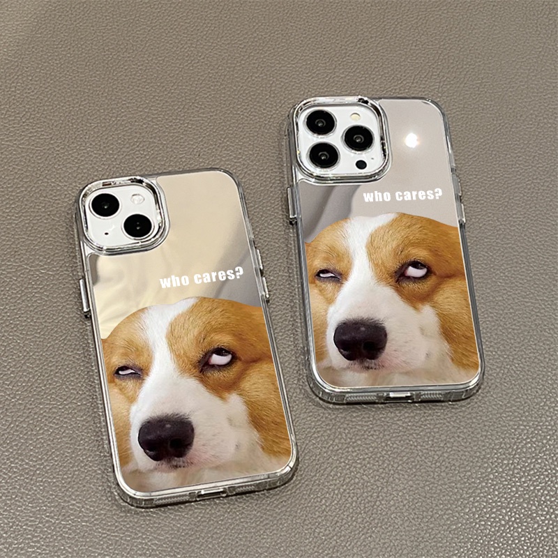 IPHONE Casing Ponsel Cermin Anjing Keren Kompatibel Untuk Iphone11 12 13 14 12Pro 13Pro 14Pro Pro Max XR X XS Max Electroplating Tombol Perlindungan Mirror Cover