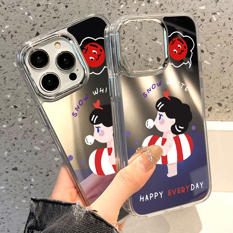 IPHONE Lifebuoy Girl Mirror Phone Case Kompatibel Untuk Iphone11 12 13 14 12Pro 13Pro 14Pro Pro Max XR X XS Max Electroplating Tombol Perlindungan Mirror Cover